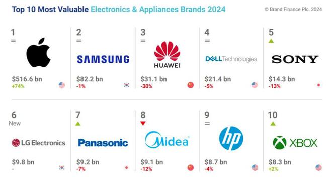 品牌国际排位揭晓！大疆第45传音第36米乐m6登录入口2024中国电子家电